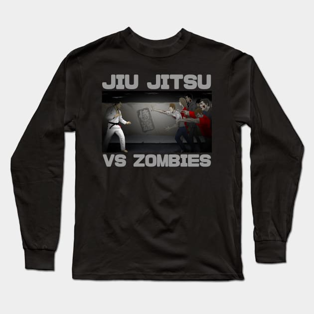 Jiu Jitsu vs Zombies BJJ MMA Zombie T shirt Long Sleeve T-Shirt by eokakoart